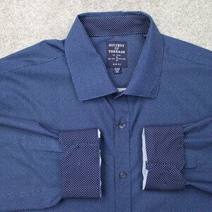 Society of Threads Shirt Men XL 17-17 1/2, 34/35 Blue Slim Fit 4 Way Stretch L/S